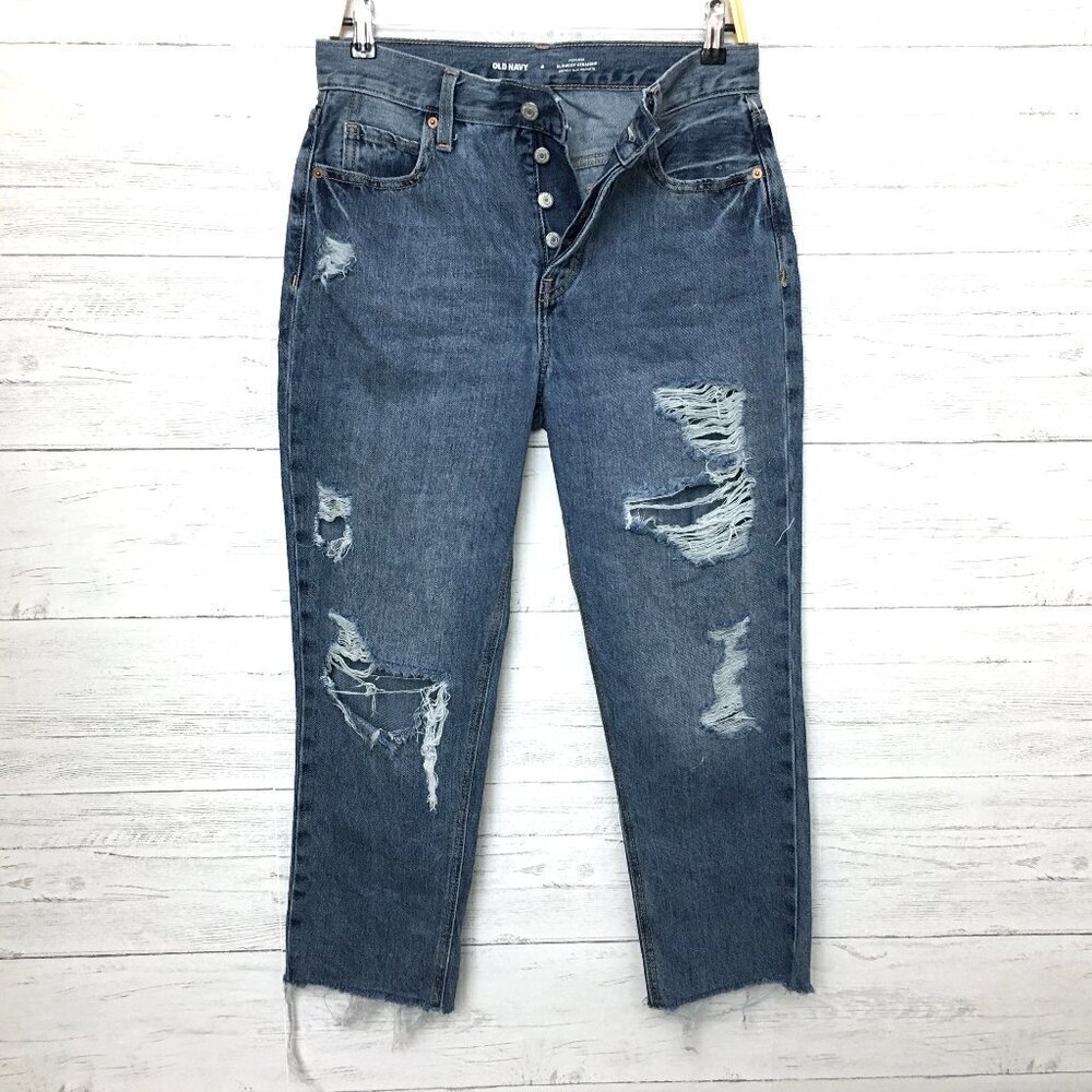 Old Navy Jeans Women's Slouchy Straight High Rise Distressed Cotton size 4